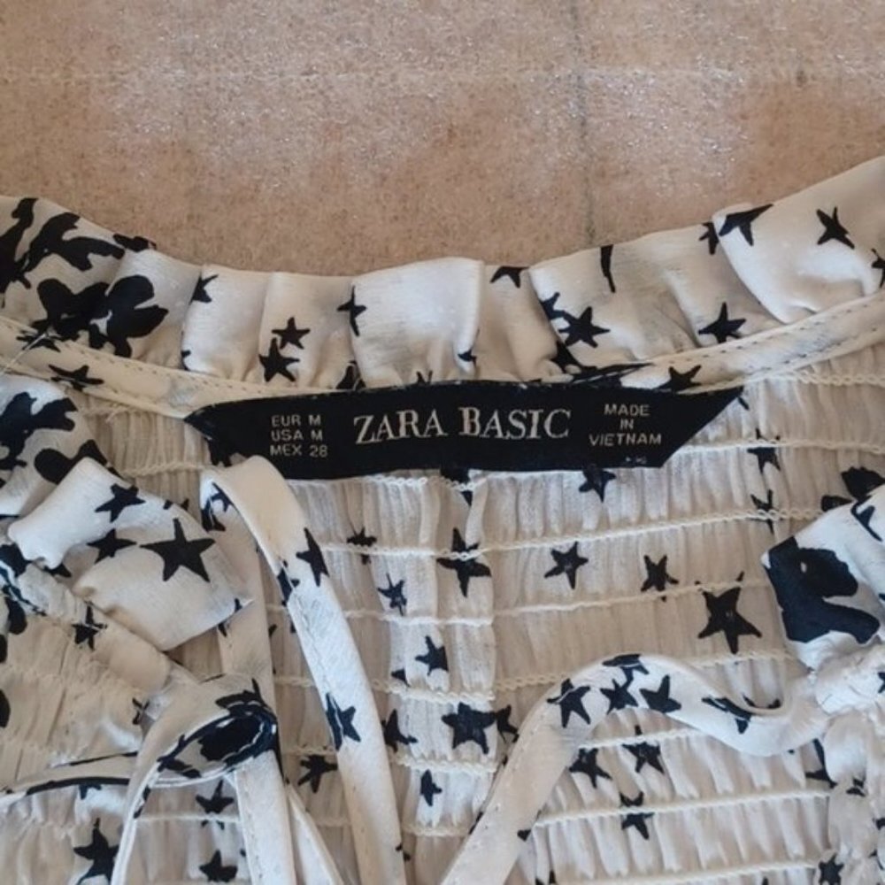 Zara Star Floral Blouse M Statement Sleeve Smocked Peasant Top Cottagecore - Picture 7 of 9